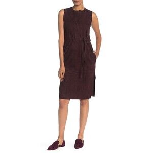 NWT VINCE 4 brown lambskin buttersoft suede leather midi dress v-neck knee $995